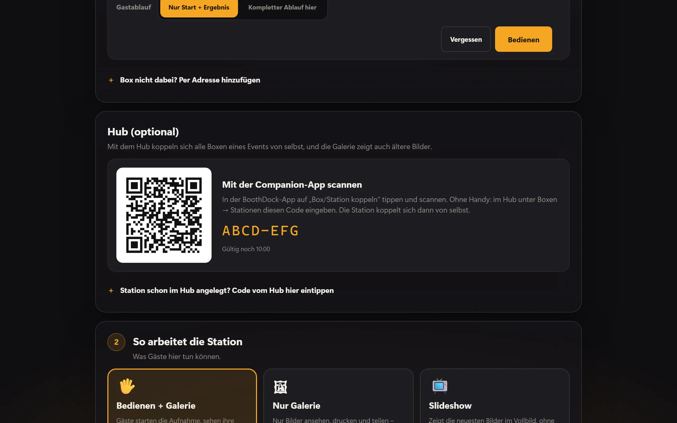 Kopplung mit dem Hub: QR-Code für die Companion-App