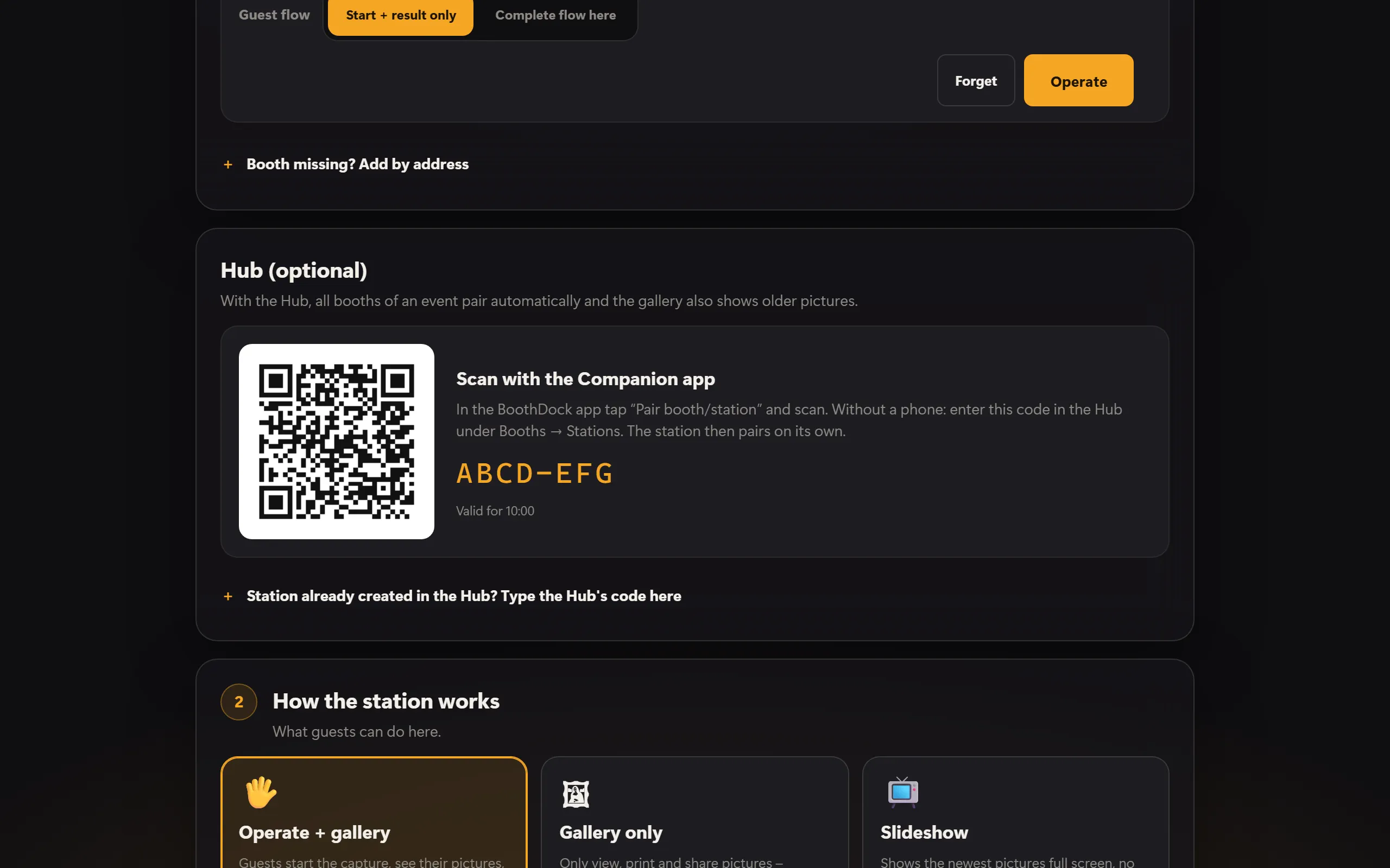 Pairing with the Hub: QR code for the Companion app
