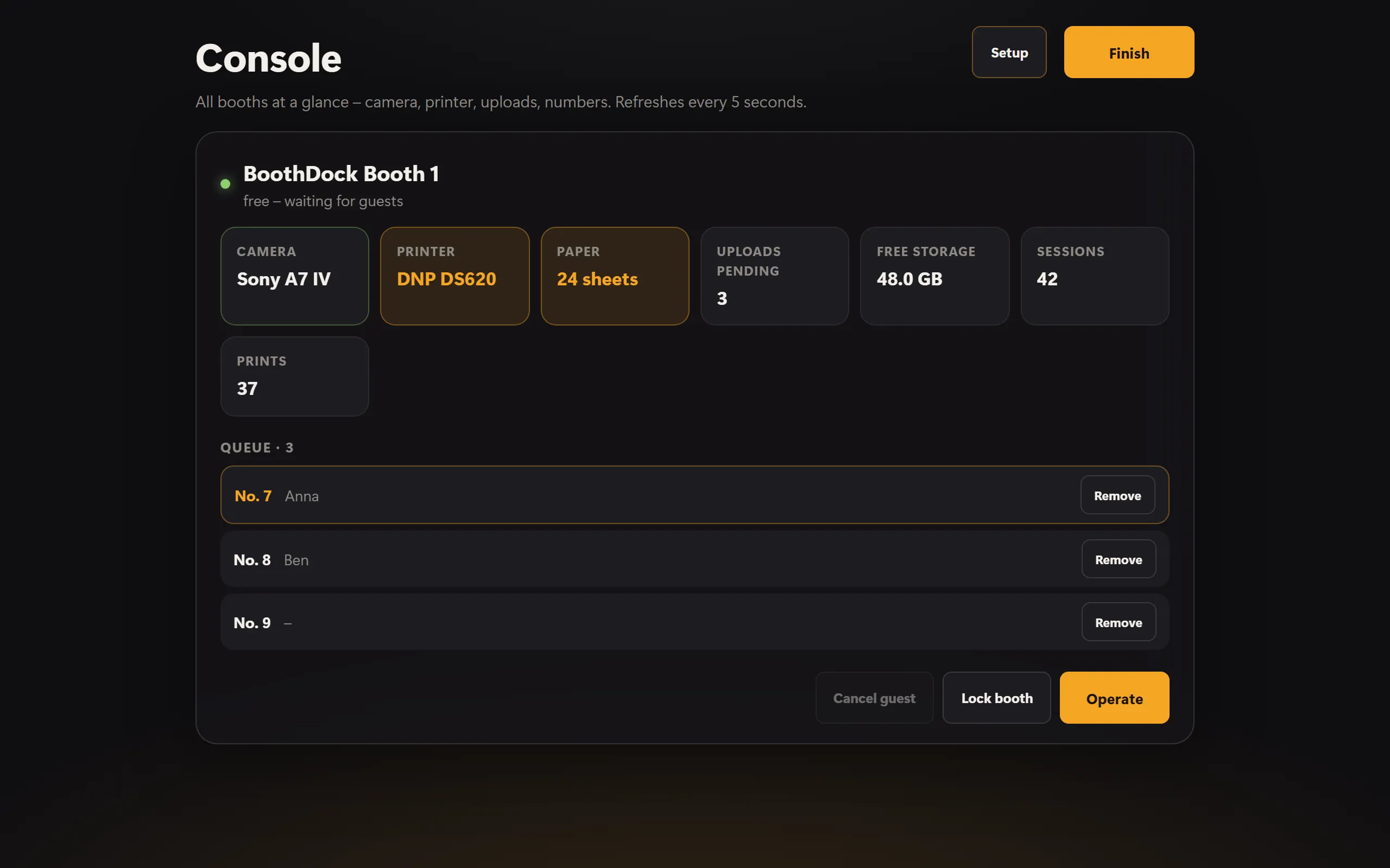The console with the queue