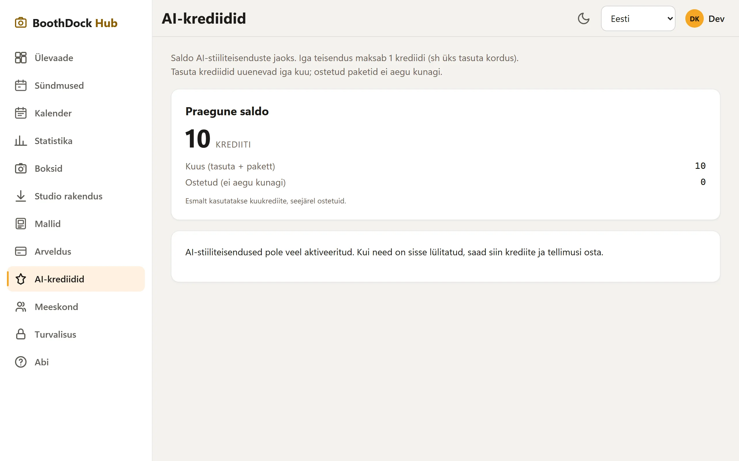 KI krediidid Hubis: hetke saldo, igakuised ja ostetud krediidid