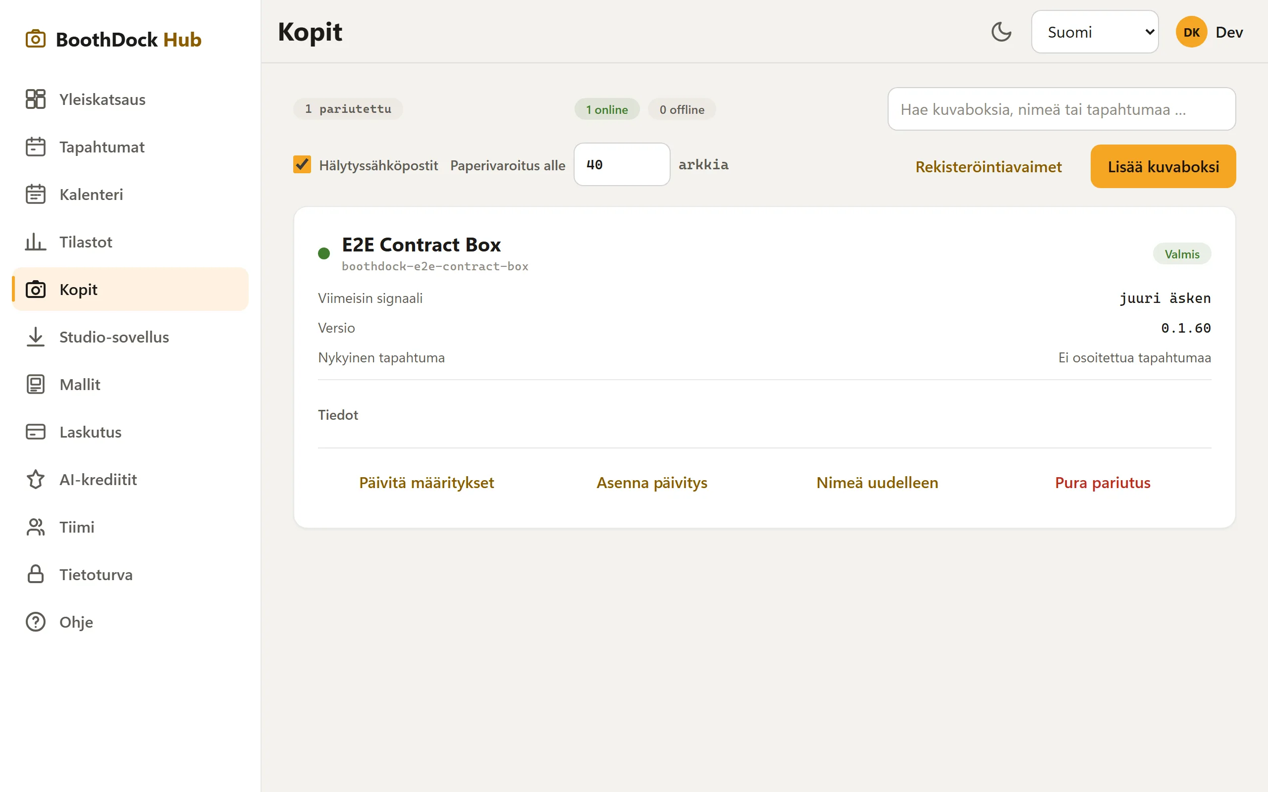 Osio „Boxit": pariutetut Boxit online-tilalla, versiolla ja paperivaroituksella
