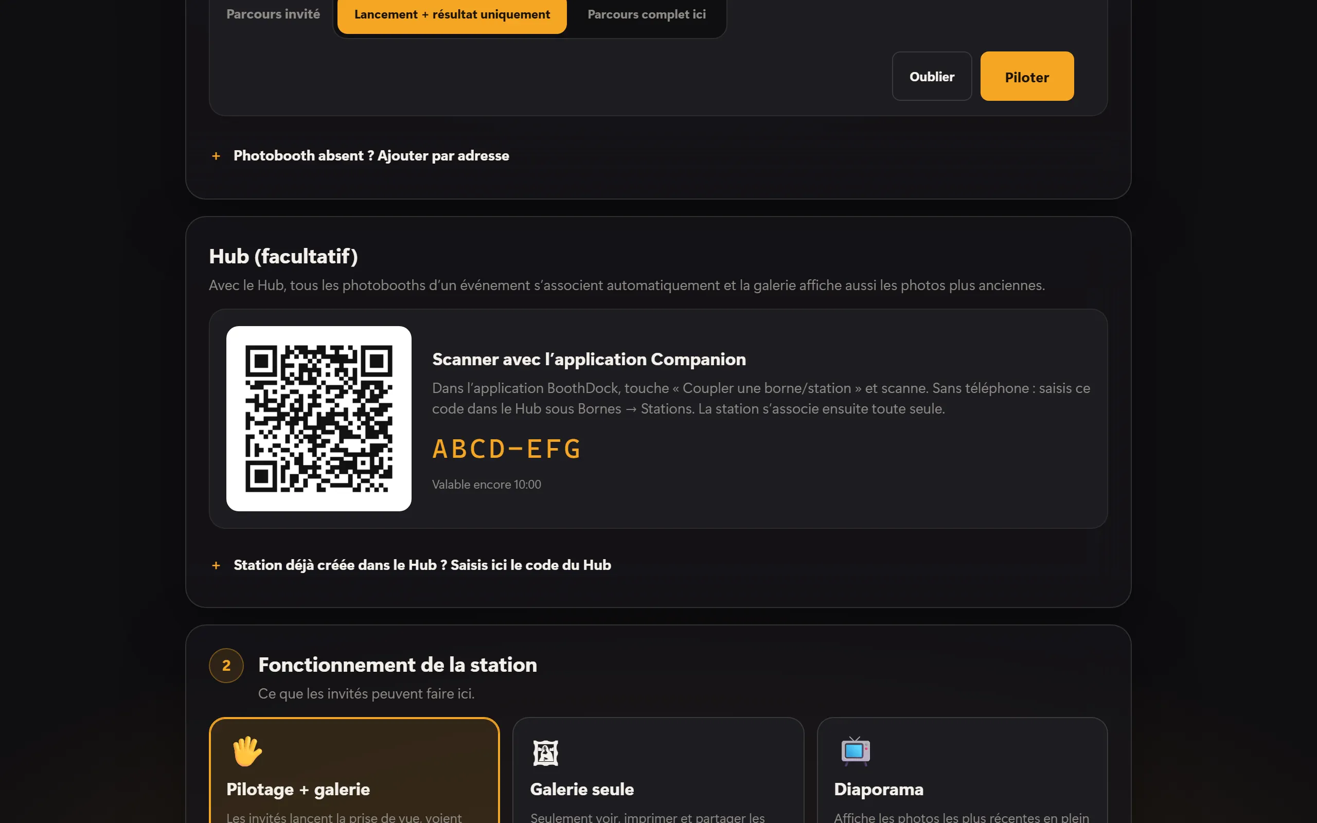 Association avec le Hub : QR code pour la Companion-App