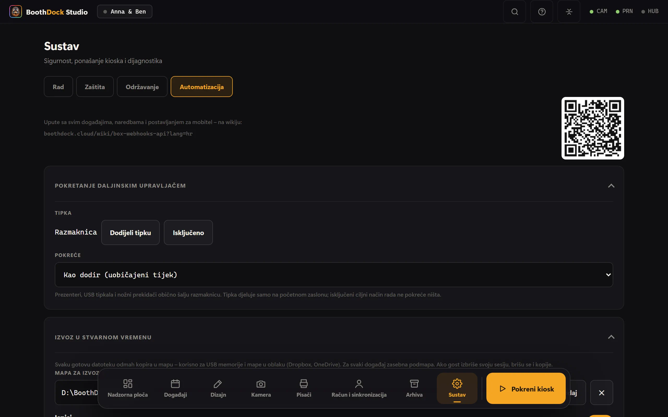 Sustav → Automatizacija: izvoz u stvarnom vremenu, webhookovi i lokalni API