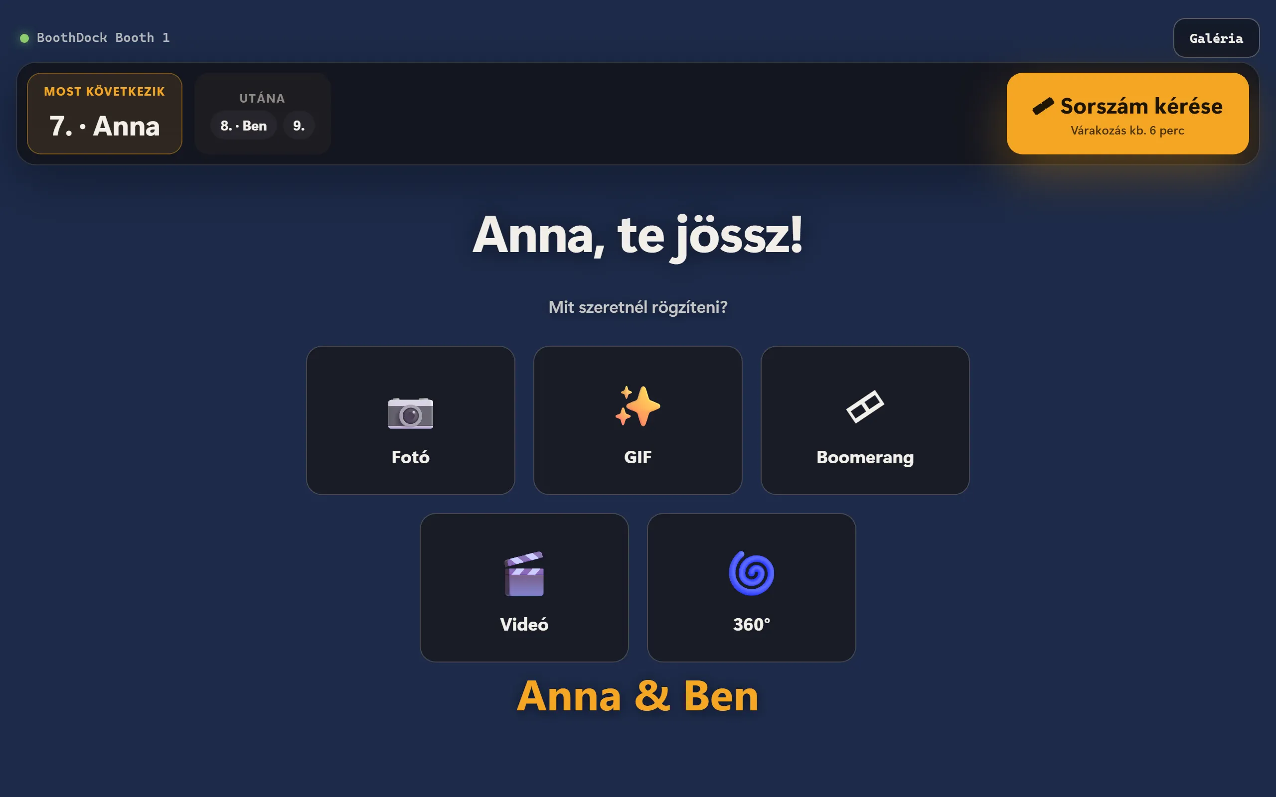 Az állomás: a vendégek kiválasztják a módot, a box készíti a felvételt
