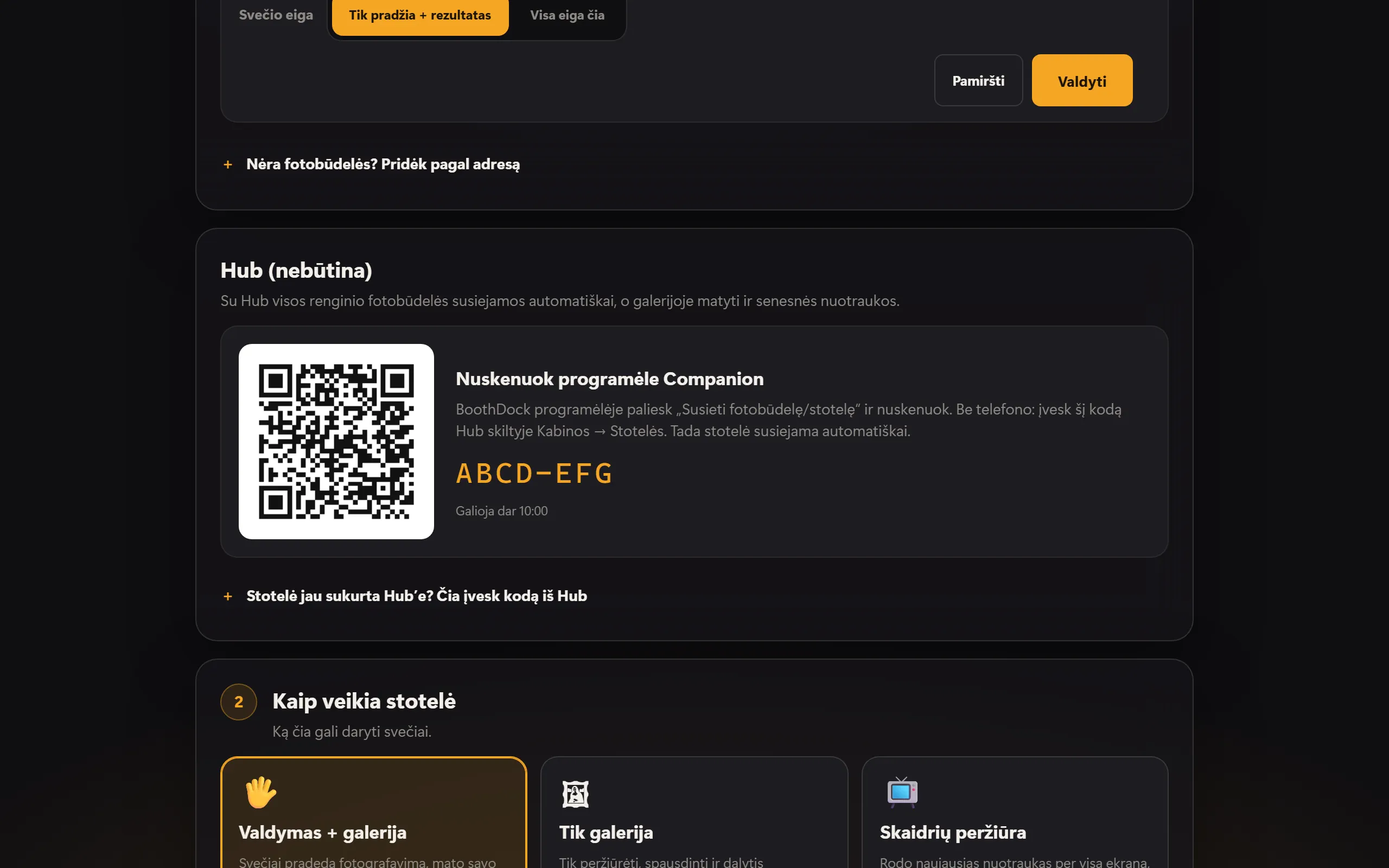Susiejimas su Hub: QR kodas Companion-App programėlei