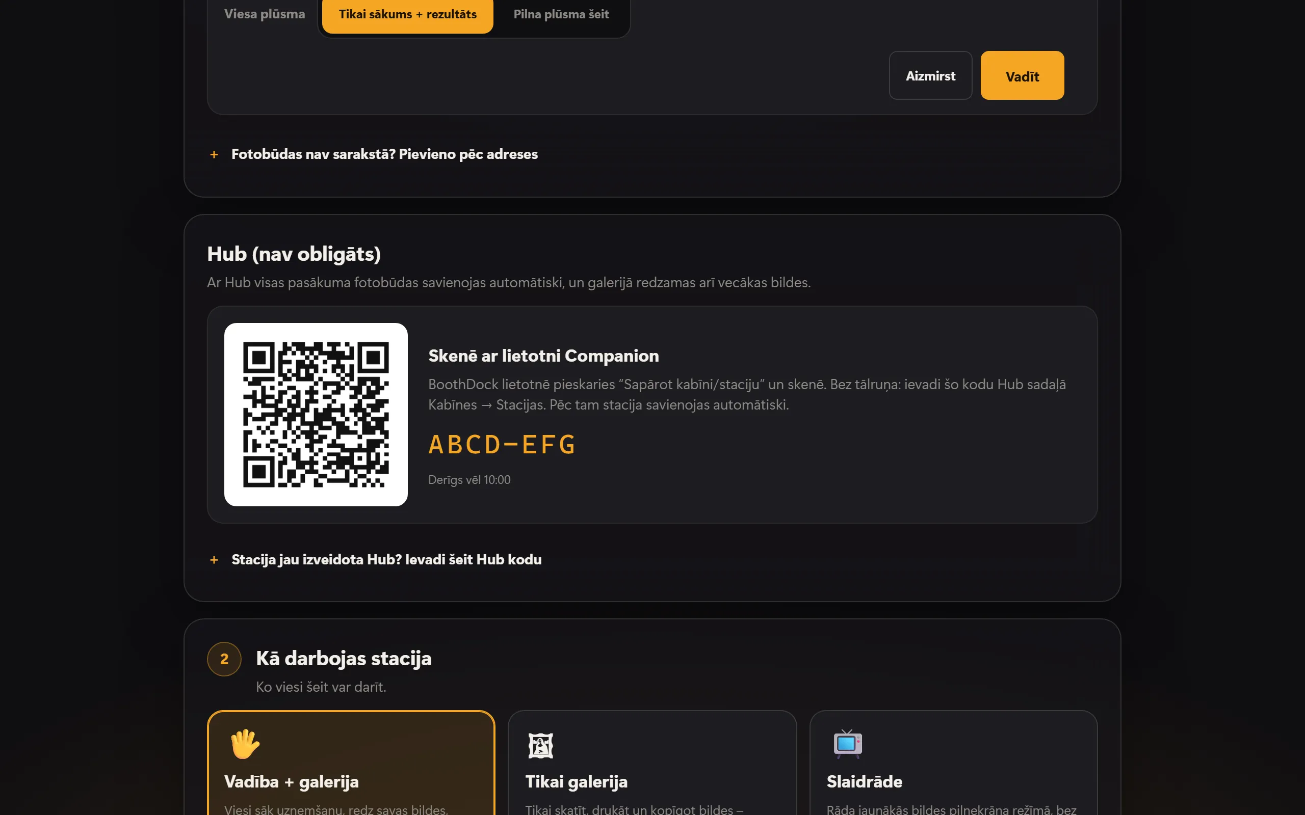 Savienošana ar Hub: QR kods Companion-App lietotnei