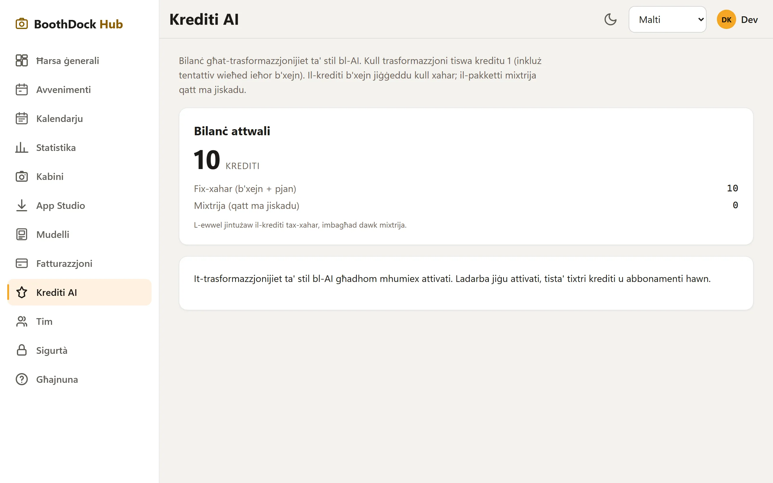 Krediti tal-AI fil-Hub: bilanċ attwali, krediti mensili u mixtrija