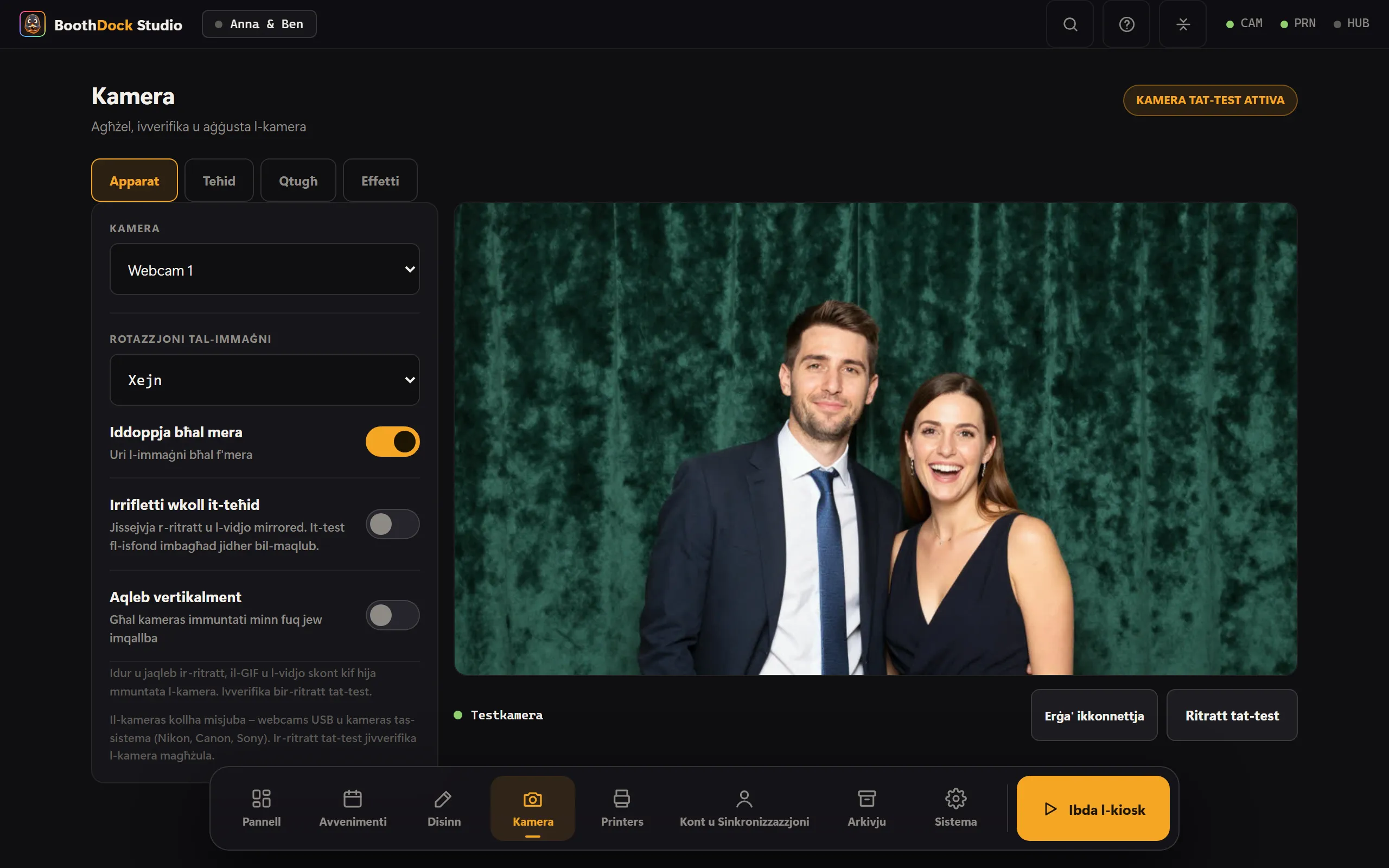 Iż-żona tal-kamera fi Studio: previżjoni live, lista ta' apparat u orjentazzjoni