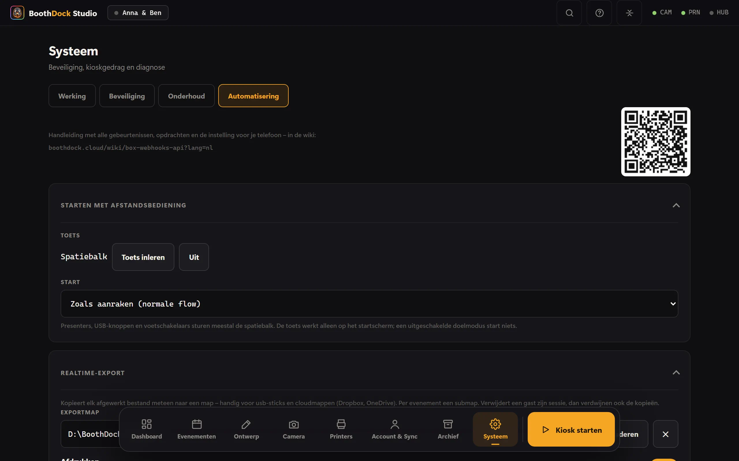 Systeem → Automatisering: realtime-export, webhooks en lokale API