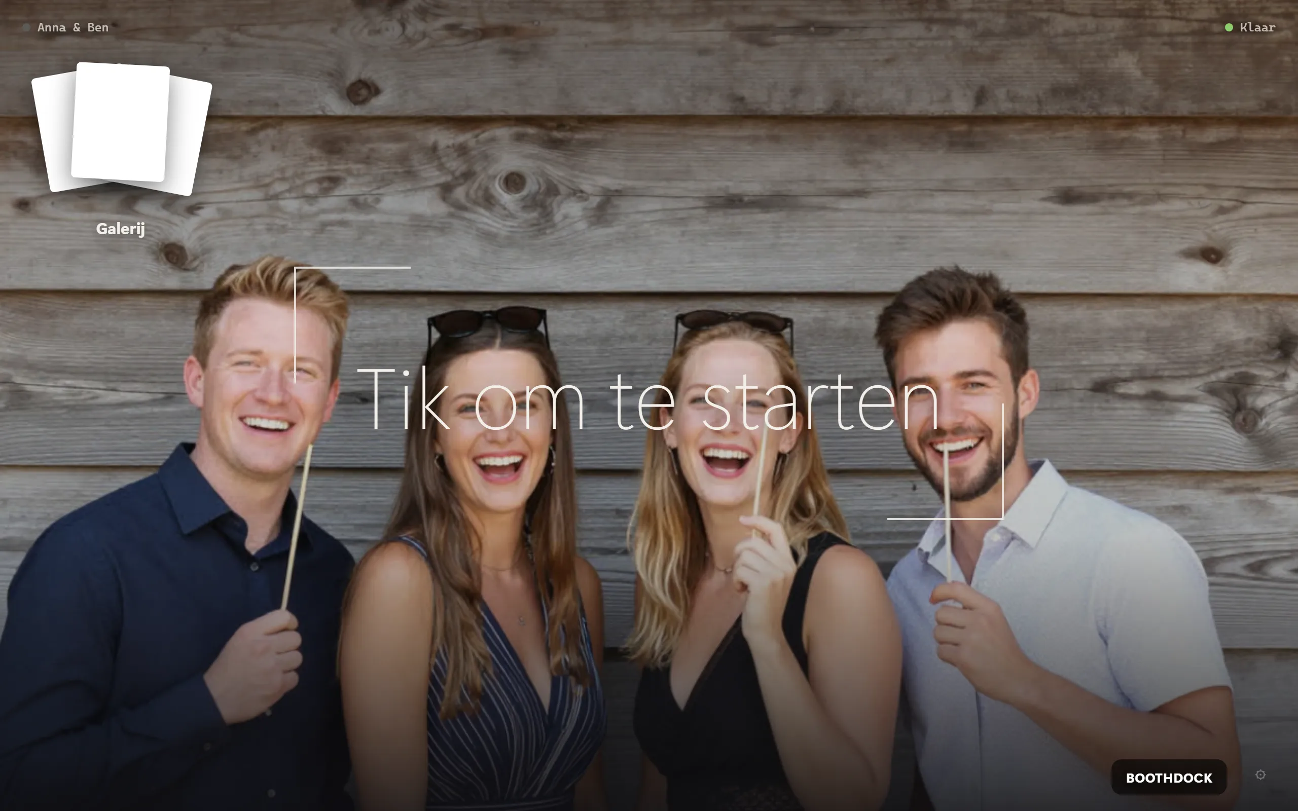 De gastkiosk bij de box: „Tik om te starten" met live voorvertoning