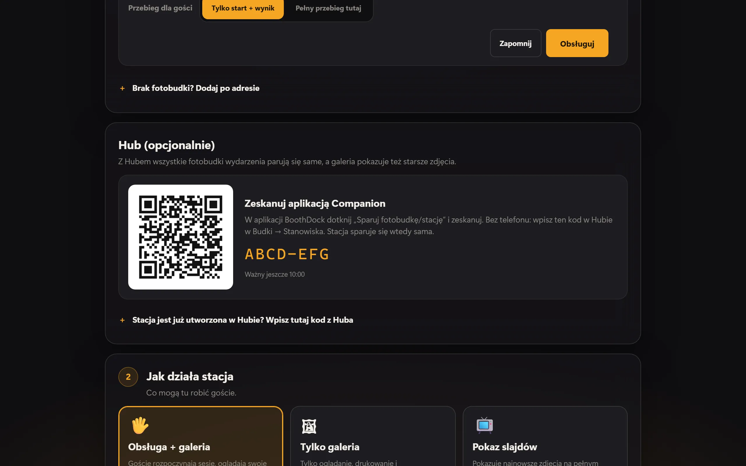 Parowanie z Hub: kod QR dla aplikacji Companion