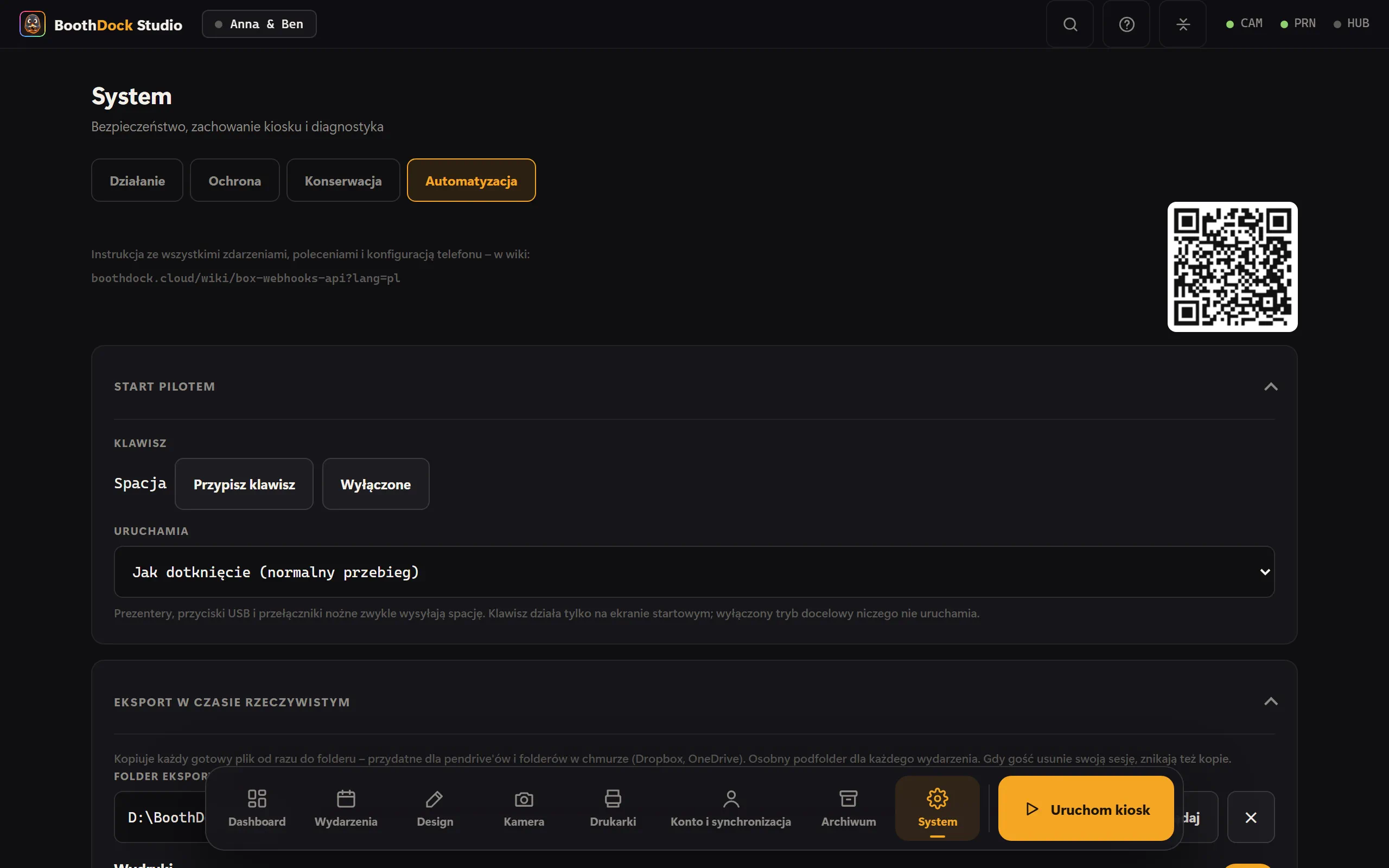 System → Automatyzacja: eksport w czasie rzeczywistym, webhooki i lokalne API