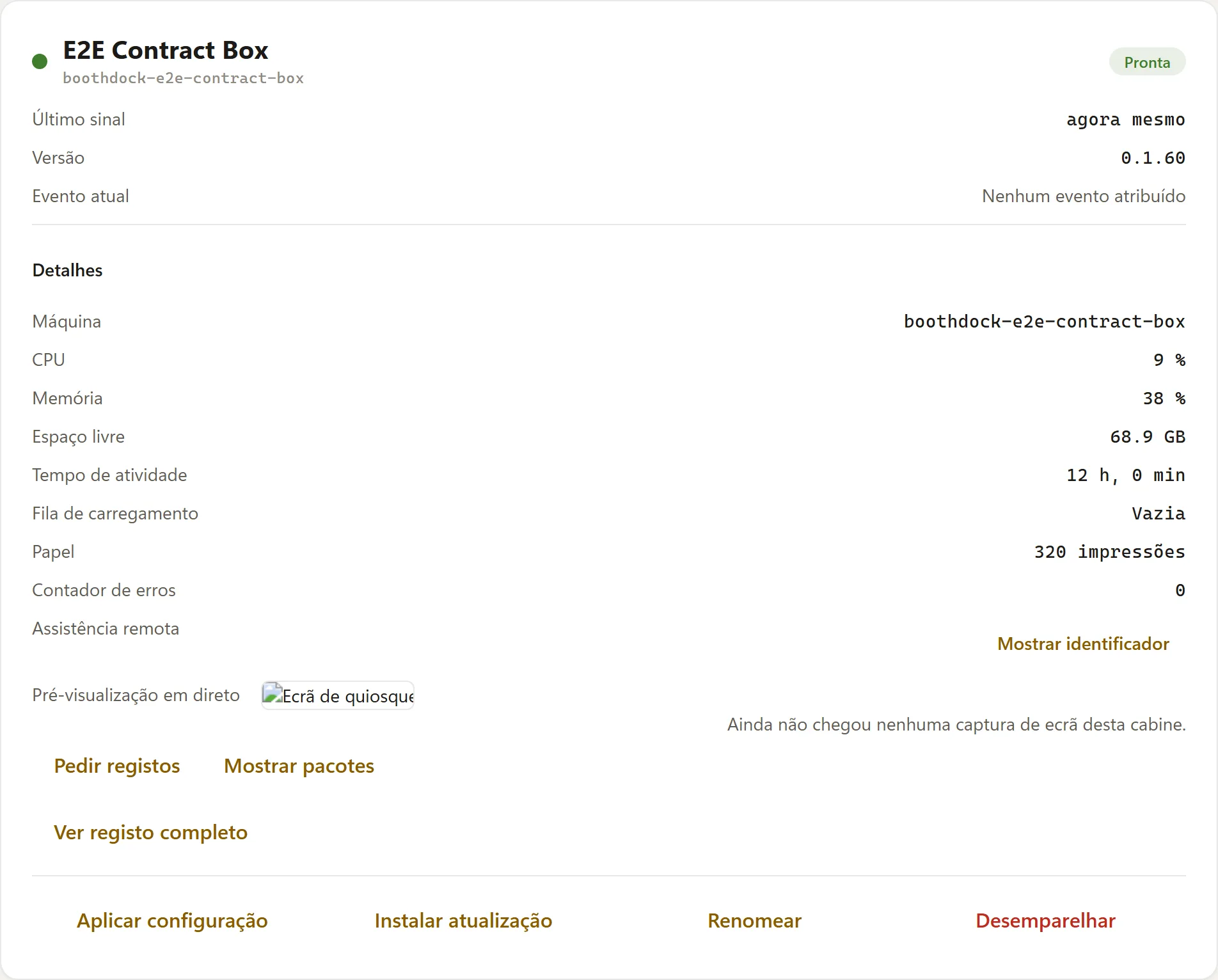 “Iniciar atualização” no detalhe da Box no Hub