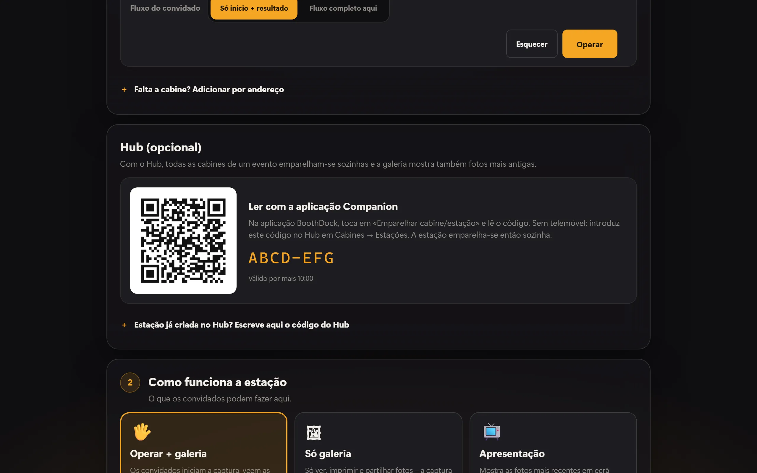 Emparelhamento com o Hub: código QR para a aplicação Companion