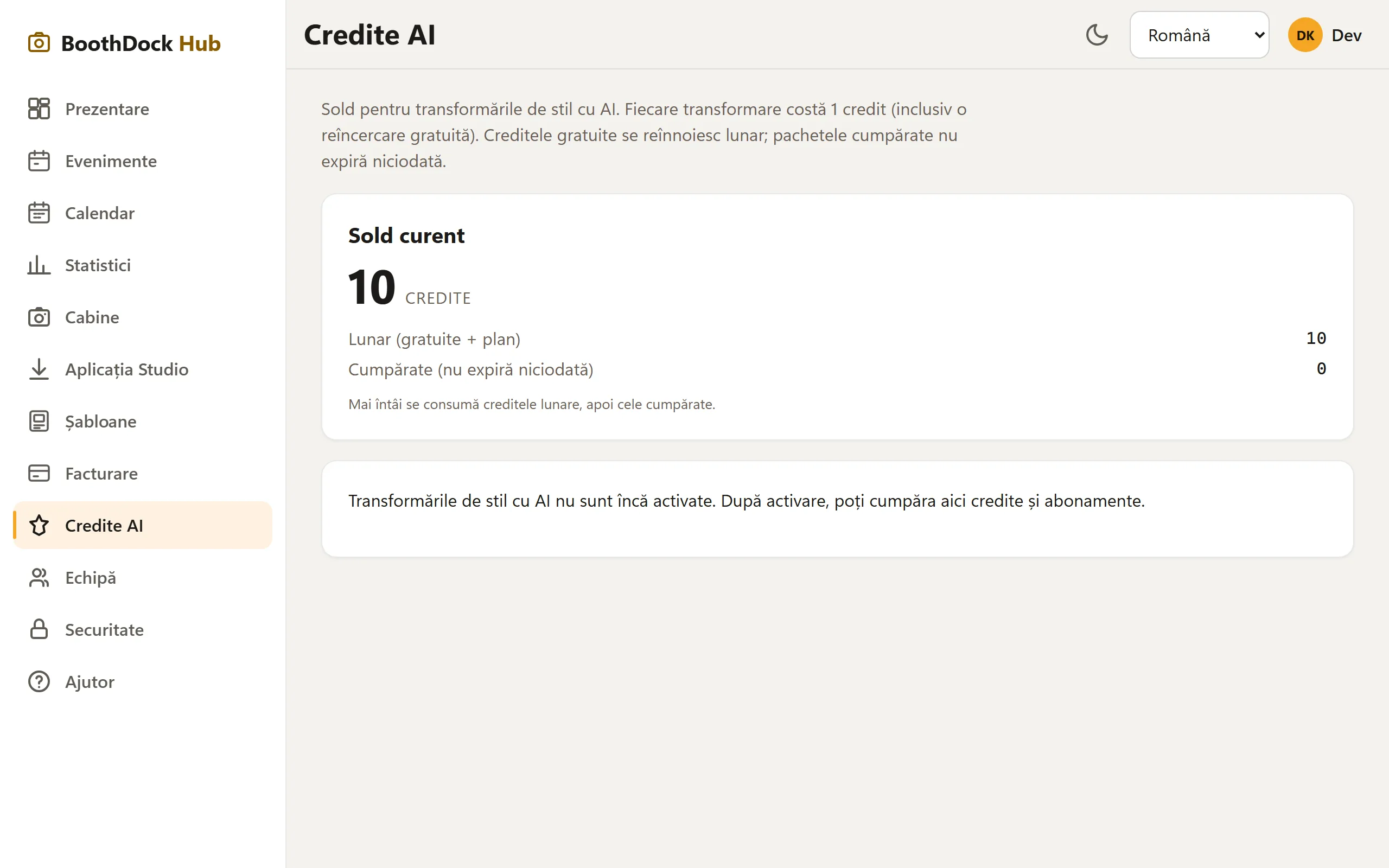 Credite KI în Hub: soldul curent, credite lunare și cumpărate