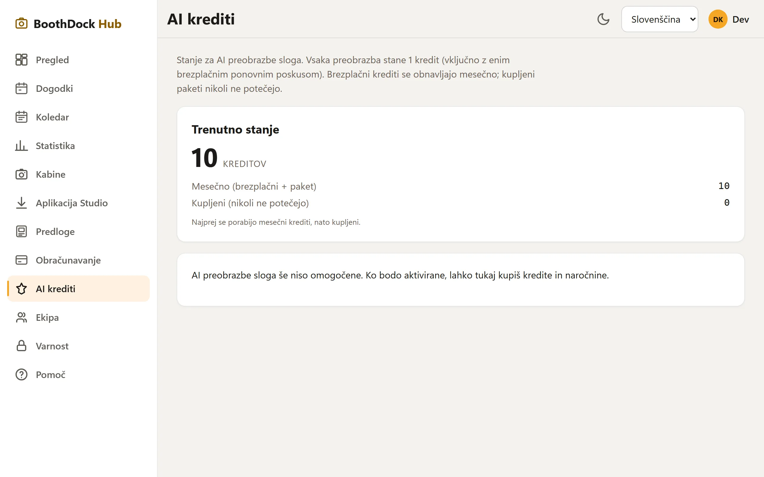 Krediti UI v Hubu: trenutno dobroimetje, mesečni in kupljeni krediti