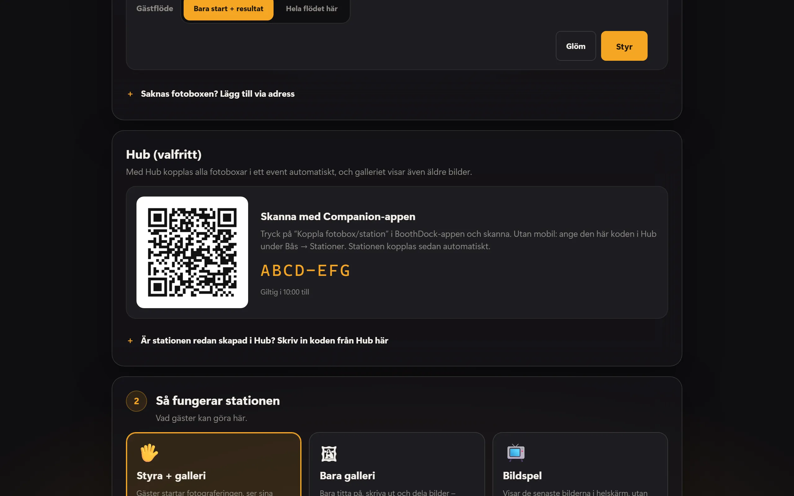 Koppling till Hub: QR-kod för Companion-appen